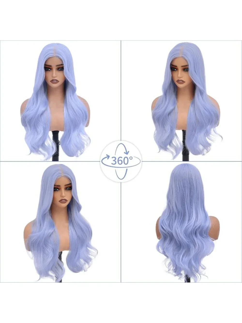 Women's 26 Inch Ice Blue Long Wavy Synthetic Glue Less 4x4 Lace Front Wig